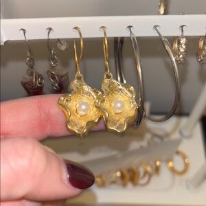 Gold Floral Dangle Earrings with Rhinestone Accents